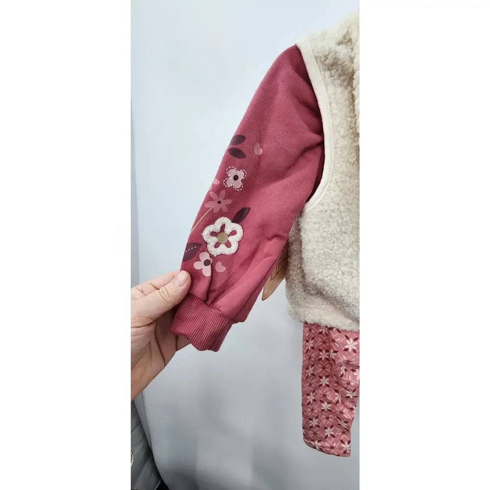 -New NWT Girls 3- Piece Outfit Set‎ size 12 Monthe Pink Warm White Vest